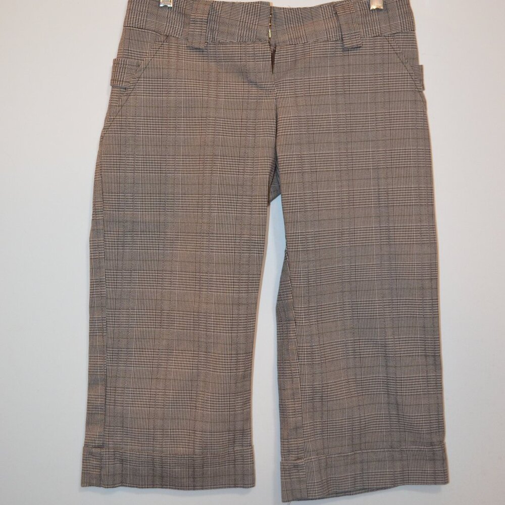 FCNY Midi Shorts Grey Plaid Formal Dress Pants Polyester-Rayon-Spandex Pockets S